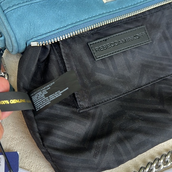 New REBECCA MINKOFF Mini Mac suede crossbody bag cloud blue - Picture 14 of 17